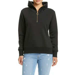 Better Together Womens HalfZip Top Sz L Black Grey Ribbed Gold Zipper Athleisure